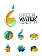 Fototapeta na wymiar Set of abstract eco water icons, business logotype nature green concepts, clean modern geometric design