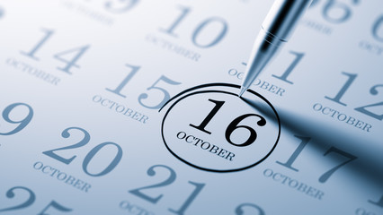 October 16 written on a calendar to remind you an important appo