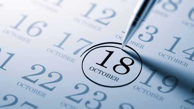 October 18 written on a calendar to remind you an important appo