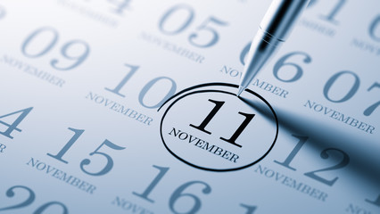 November 11 written on a calendar to remind you an important app