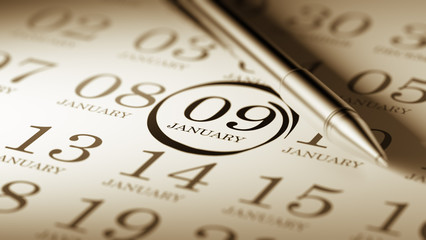 January 09 written on a calendar to remind you an important appo