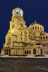 Fototapeta na wymiar Night winter picture of Alexander Nevsky Cathedral, Sofia, Bulgaria