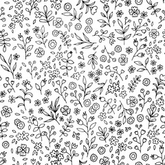 Black and white flower seamless pattern - 100469104