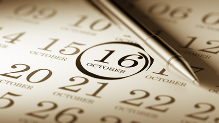October 16 written on a calendar to remind you an important appo