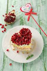 Layered salad from vegetables on the holiday table. Wedding day.