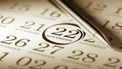 November 22 written on a calendar to remind you an important app