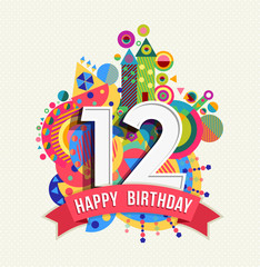 Happy birthday 12 year greeting card poster color