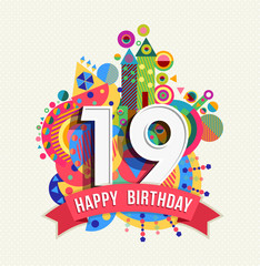 Happy birthday 19 year greeting card poster color