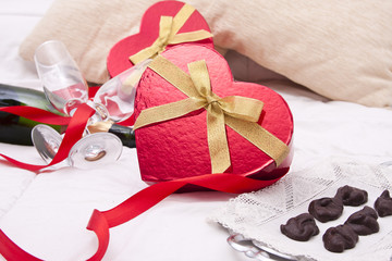gift boxes with heart shape in the bedroom