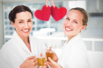 Composite image of couple friends having a spa day