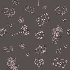 Love brawn pattern to the valentines day sketch. Hand dravn illustration