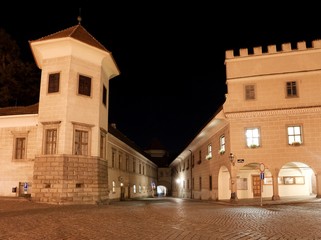 Fototapeta na wymiar Night view of Telc or Teltsch town square