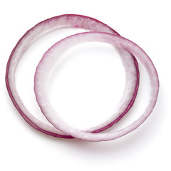 Sliced red onion rings isolated on white background cutout