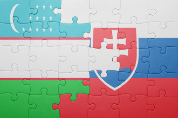 puzzle with the national flag of slovakia and uzbekistan