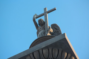 Saint Petersburg, Russia, sculpture of an angel with cross and snake on the alexander column