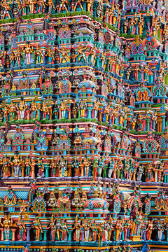 Hindu temple gopura tower with statues