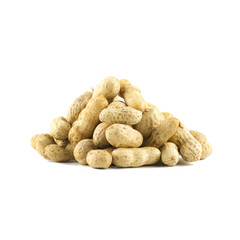 Dried peanuts on white background