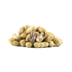 Dried peanuts on white background