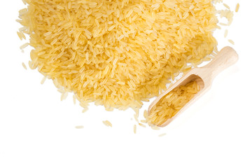 Rice in a wooden bowl isolated