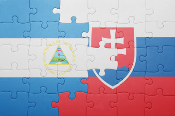 puzzle with the national flag of slovakia and nicaragua