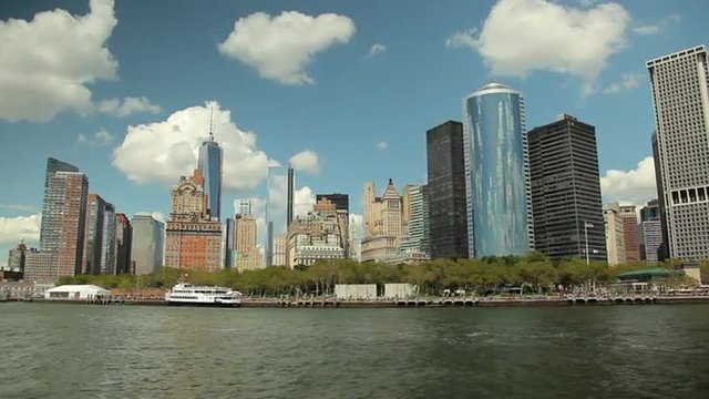 View of the Skyscrapers in New York while floating the East River.