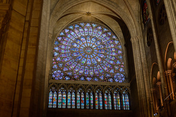 Interior view of Notre-Dame Cathedral, a historic Catholic cathedral considered to be one of the...