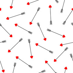 Cupid's arrows seamless pattern on white background. Cute arrows background for Valentine's Day.