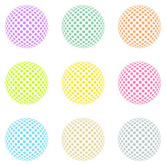 Set of colored balls composed of colored rings on the white ball on a white background