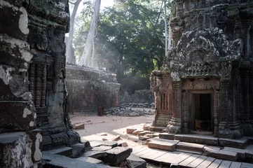 Papier Peint photo autocollant Rudnes Rays of early morning light at Ta prohm ruined temple, Angkor wat, cambodia