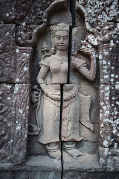 Carved relief at Ta som ruined temple at Angkor Wat, Cambodia