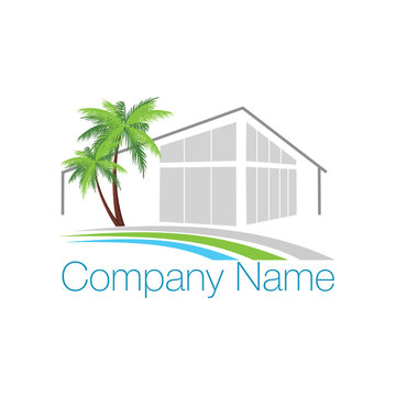 House and palm tree  logo