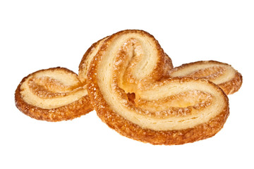 Puff cookies in the form of heart isolated on white background