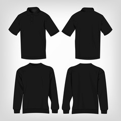 Sport black sweater and polo shirt isolated set vector