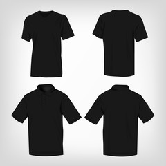 Sport black t-shirt and polo shirt isolated set vector