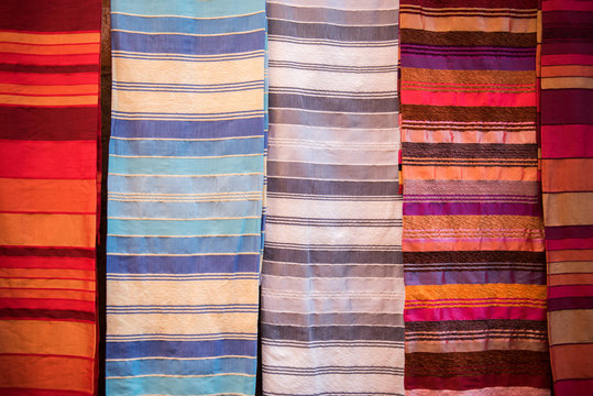 Moroccan blankets for sale in the souk in Marrakesh