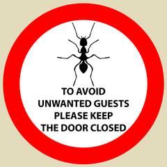 Sticker with Warning sign insect icon ant. Ant Silhouette  Vector 