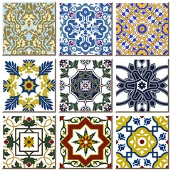 Printed kitchen splashbacks Moroccan Tiles Vintage retro ceramic tile pattern set collection 028  
