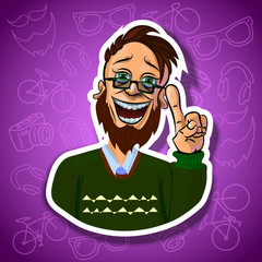 Vector image of laughing with his index finger up