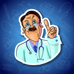 Vector image of serious doctor with his index finger up