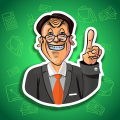 Vector image of smiling office worker holding his index finger u