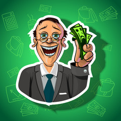 Vector image of smiling office worker with money