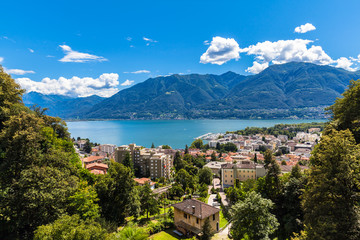 Aerial view of Locarno city and Mggiore lake