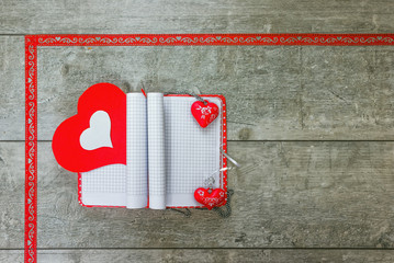 Gift notebook with red and white hearts