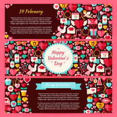 Happy Valentine Day Vector Horizontal Banners Flat Set