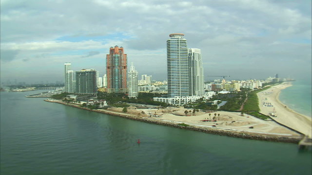 Aerial shot of the shoreline in Miami.