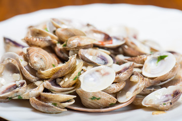 Empty shell of clams in the dish