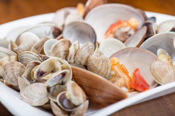 Fresh seafood, clams and cockles prepared in the dish