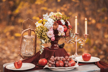Beautiful decoration for the wedding table on the nature