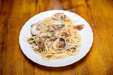 Italian spaghetti and clams made in naples