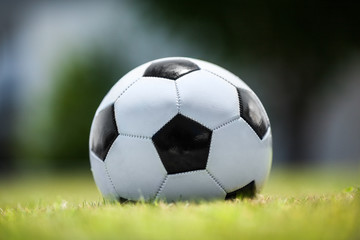 Fototapeta na wymiar Soccer ball on green lawn